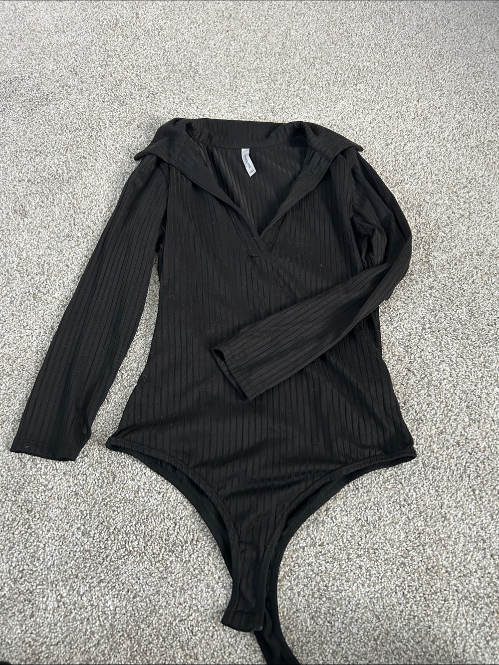 Black Ribbed Long-Sleeve One-Piece Bodysuit